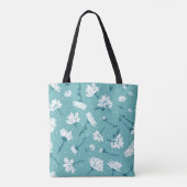 Elegant bloemmotief - Blauwgroen & wit Botanisch Tote Bag (Achterkant)