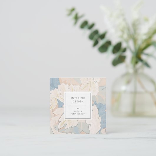 Elegant  bloemmotief chic pastelbruin vierkante visitekaartje (Staand voorkant)