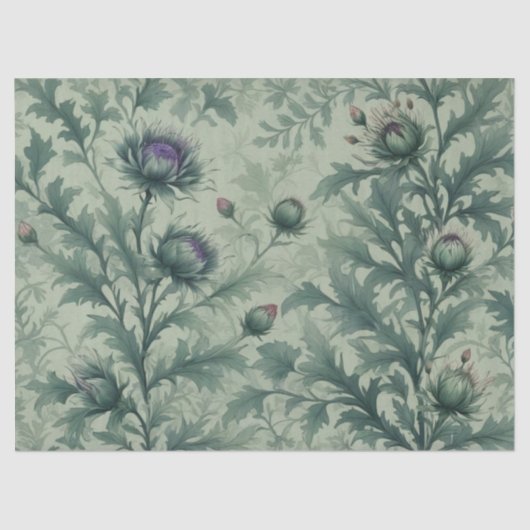 Elegant Bloemmotief Distel Patroon Ontwerp Tissuep Tissuepapier (Voorkant)