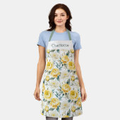 Elegant Bloemmotief Geel Wit Schort (Gedragen)