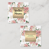 Elegant Bloemmotief Gouden Afwerking Vierkant Vierkante Visitekaartje (Voorkant / Achterkant)