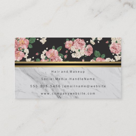 Elegant Bloemmotief Gouden Metallic Afwerking Marm Visitekaartje (Achterkant)