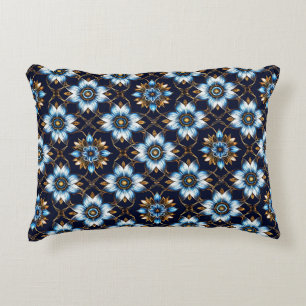 Elegant bloemmotief in blauw en goud accent kussen
