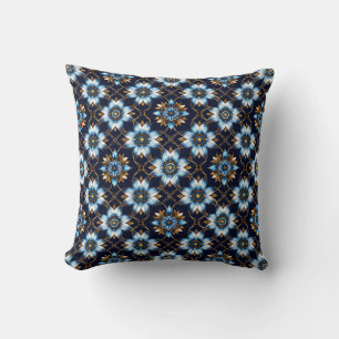 Elegant bloemmotief in blauw en goud kussen