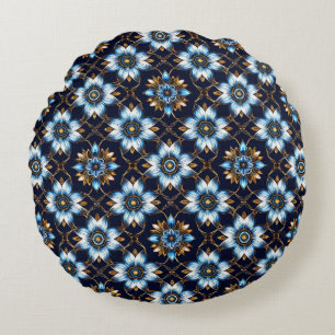 Elegant bloemmotief in blauw en goud rond kussen