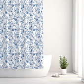 Elegant Bloemmotief in Blauw en Wit Douchegordijn