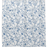 Elegant Bloemmotief in Blauw en Wit Douchegordijn (Voorkant)