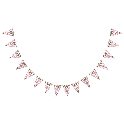 Elegant bloemmotief in bruine en roze tinten set vlaggetjes (Alle)