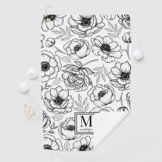 Elegant bloemmotief Initiaal monogram Golfhanddoek (Insitu)