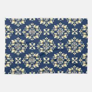 Elegant Bloemmotief met Gouden Accenten Theedoek