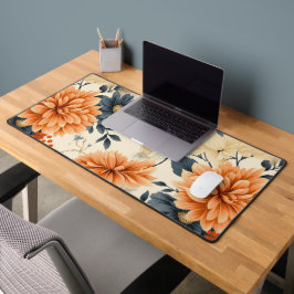 Elegant bloemmotief met grote oranje en blauwe  bureaumat