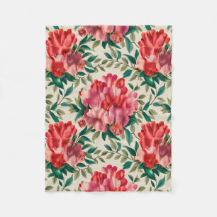 Elegant bloemmotief met rode en roze bloemen fleece deken