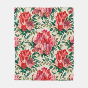 Elegant bloemmotief met rode en roze bloemen fleece deken