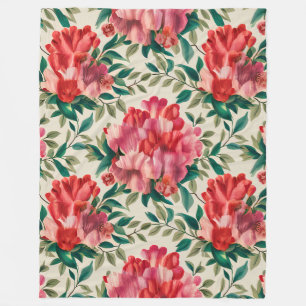 Elegant bloemmotief met rode en roze bloemen fleece deken