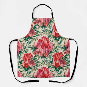 Elegant bloemmotief met rode en roze bloemen schort