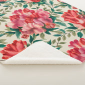 Elegant bloemmotief met rode en roze bloemen sherpa deken (3/4)