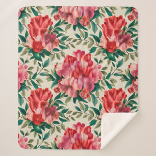 Elegant bloemmotief met rode en roze bloemen sherpa deken