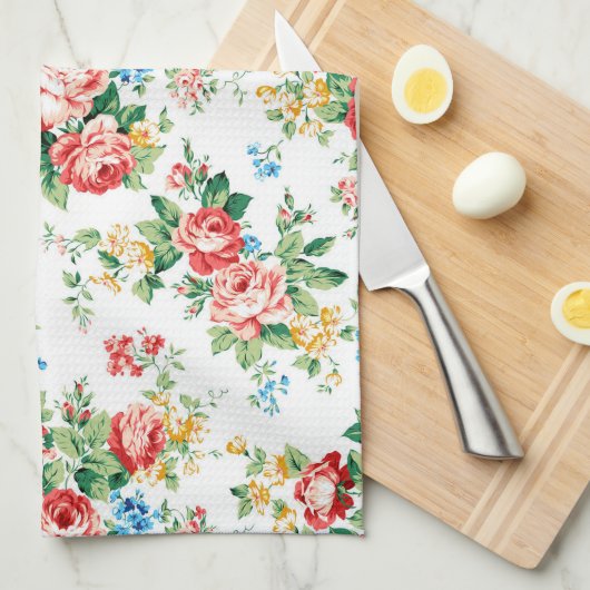 Elegant bloemmotief met Rozen ontwerpelement Theedoek (Quarter Fold)