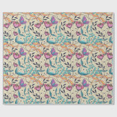 Elegant bloemmotief, natuur cadeaupapier (Vlak)