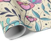 Elegant bloemmotief, natuur cadeaupapier (Rol Hoek)