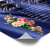 Elegant bloemmotief Navy Roze Foto Rouwdicht Bord Poster (Hoek)