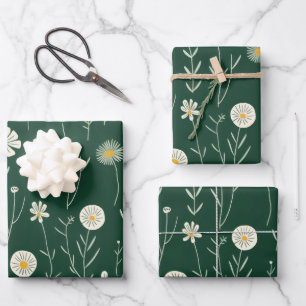 Elegant Bloemmotief op Donkergroen Inpakpapier Vel