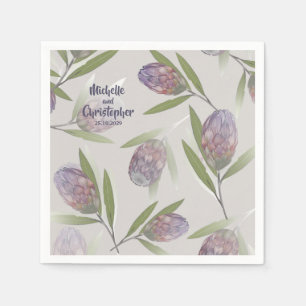 Elegant Bloemmotief Paars Beige Bruiloft Servet