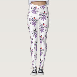 Elegant bloemmotief paarse violet grijs rood leggings