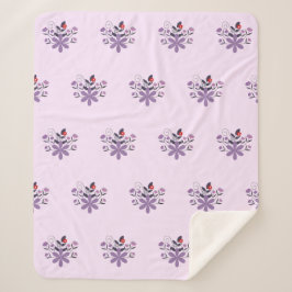 Elegant bloemmotief paarse violet grijs rood sherpa deken