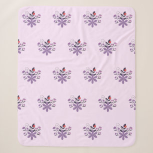 Elegant bloemmotief paarse violet grijs rood sherpa deken