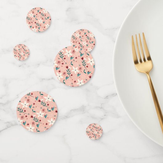 Elegant bloemmotief roze confetti (Groep)