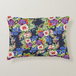 Elegant bloemmotief roze geel blauw loof accent kussen
