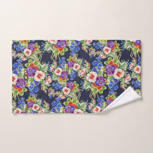 Elegant bloemmotief roze geel blauw loof bad handdoek (Handdoek)