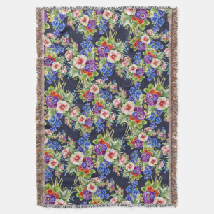 Elegant bloemmotief roze geel blauw loof deken