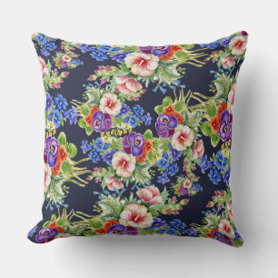 Elegant bloemmotief roze geel blauw loof kussen