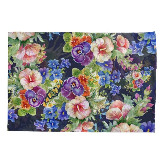 Elegant bloemmotief roze geel blauw loof kussensloop (Achterkant-Links)