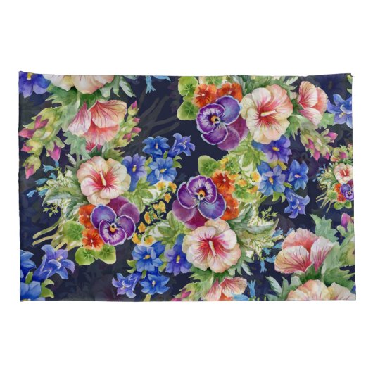 Elegant bloemmotief roze geel blauw loof kussensloop (Achterkant-Rechts)