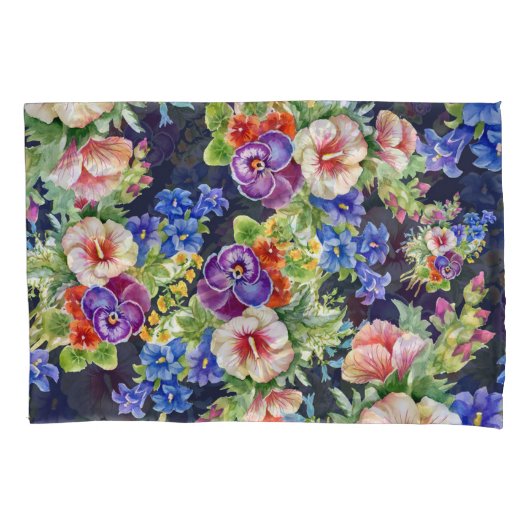 Elegant bloemmotief roze geel blauw loof kussensloop (Voorkant-Links)