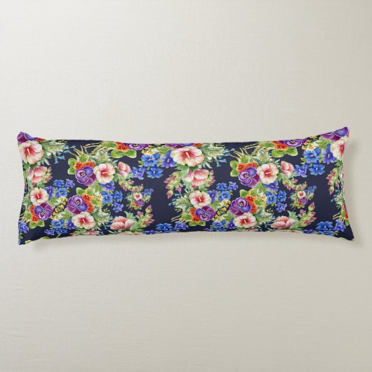 Elegant bloemmotief roze geel blauw loof lichaamskussen (Achterkant)