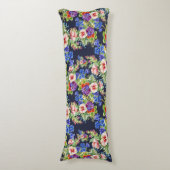 Elegant bloemmotief roze geel blauw loof lichaamskussen (Voorkant Verticaal)