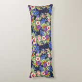 Elegant bloemmotief roze geel blauw loof lichaamskussen (Achterkant (Verticaal))