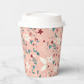 Elegant bloemmotief roze papieren bekers (Links)