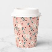 Elegant bloemmotief roze papieren bekers (Achterkant)