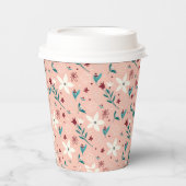 Elegant bloemmotief roze papieren bekers (Voorkant)