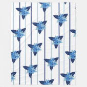 Elegant bloemmotief streep monochromatisch blauw fleece deken (Voorkant)