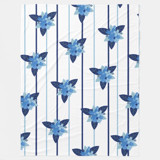 Elegant bloemmotief streep monochromatisch blauw fleece deken (Voorkant)