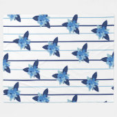 Elegant bloemmotief streep monochromatisch blauw fleece deken (Voorkant (Horizontaal))