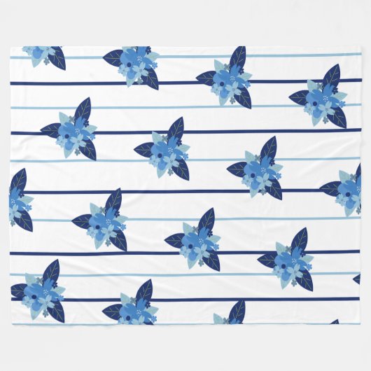 Elegant bloemmotief streep monochromatisch blauw fleece deken (Voorkant (Horizontaal))