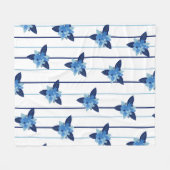 Elegant bloemmotief streep monochromatisch blauw fleece deken (Voorkant (Horizontaal))