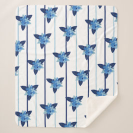 Elegant bloemmotief streep monochromatisch blauw sherpa deken
